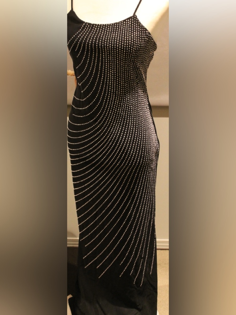 Black Rhinestone-Embellished Slip Dress